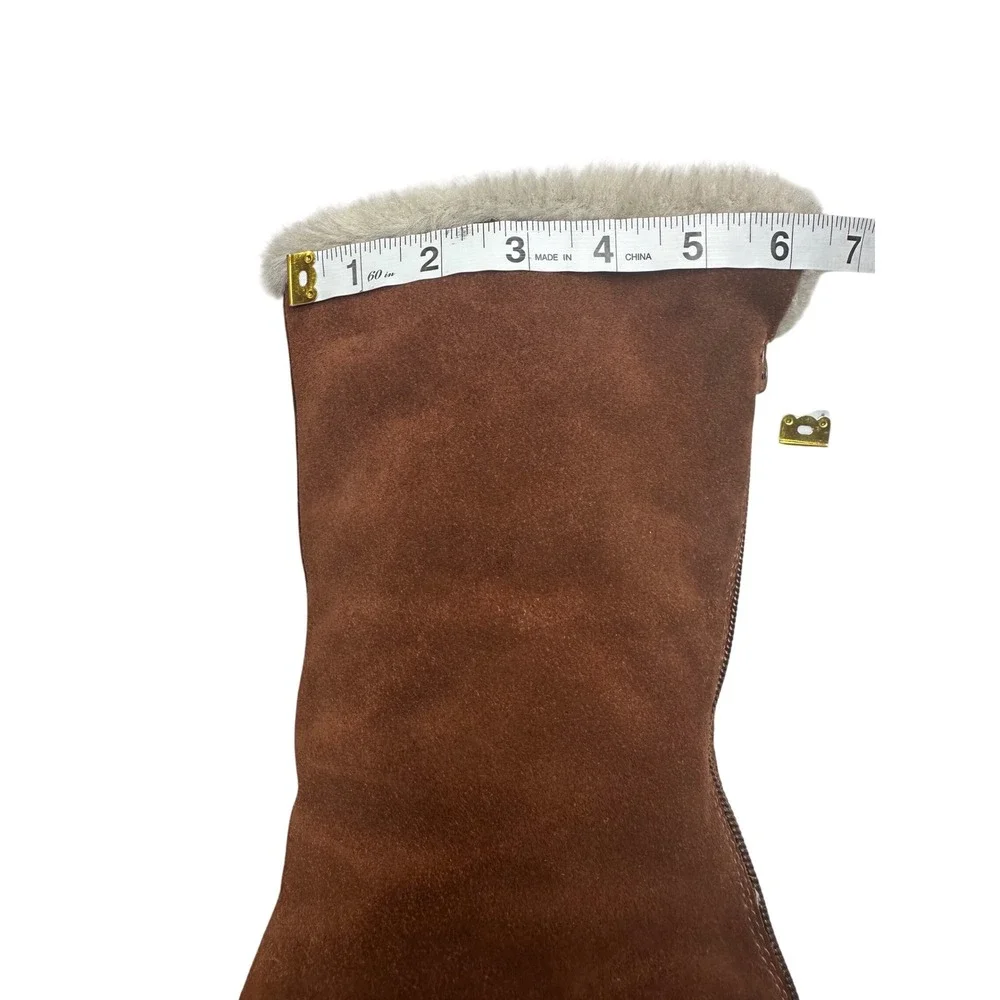 AEROSOLES Y2K Brown SUEDE Leather TALL BOOTS Size 6.5 Rubber‎ soles FUR LINED